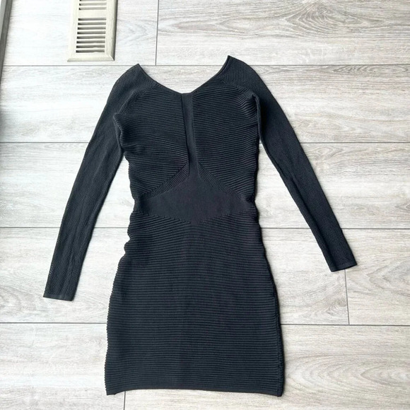 Olivaceous Black Mesh Sleeve  Bodycon Dress - Picture 13 of 15